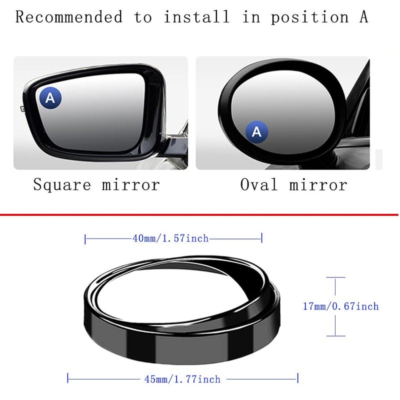 ESreake 2PCS Mini Small Blind Spot Mirror, 1.57""(40mm) Round HD Glass Convex Rear View Mirror,Strong Adhesive Mirror for Car, Van, SUV and Trucks (1-9/16""(40mm), Black frame) - Image 2